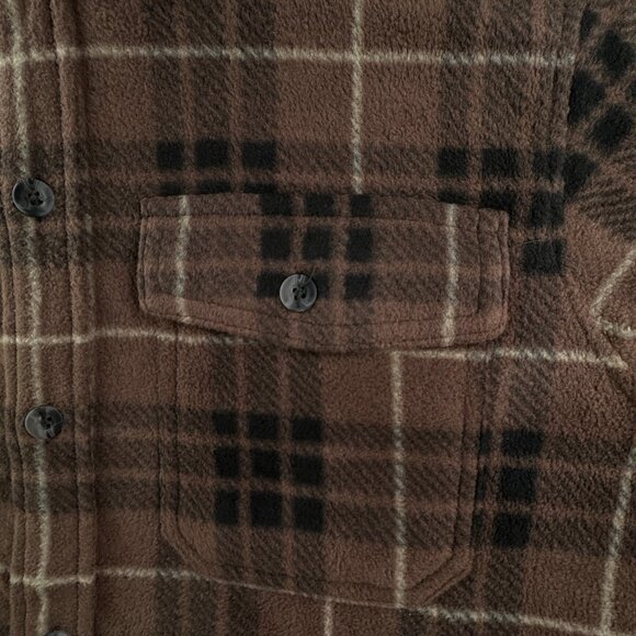 NWT Eddie Bauer Fleece Shirt Men Medium Long Sleeve Button Up Shirt Plaid Brown - Picture 13 of 16